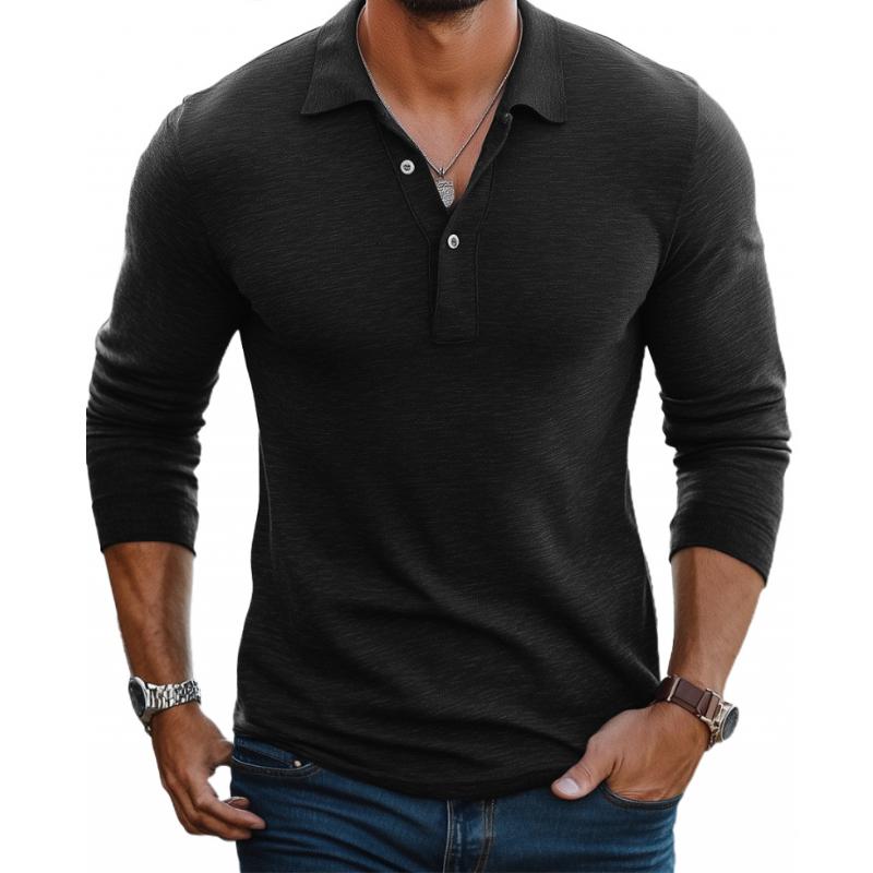 Men's Casual Cotton Blend Lapel Slim Fit Long Sleeve Polo Shirt