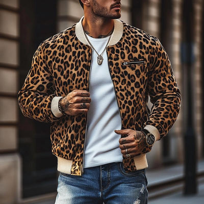 Men's Vine Leopard Print Colorblockip-p Bomber Jacket