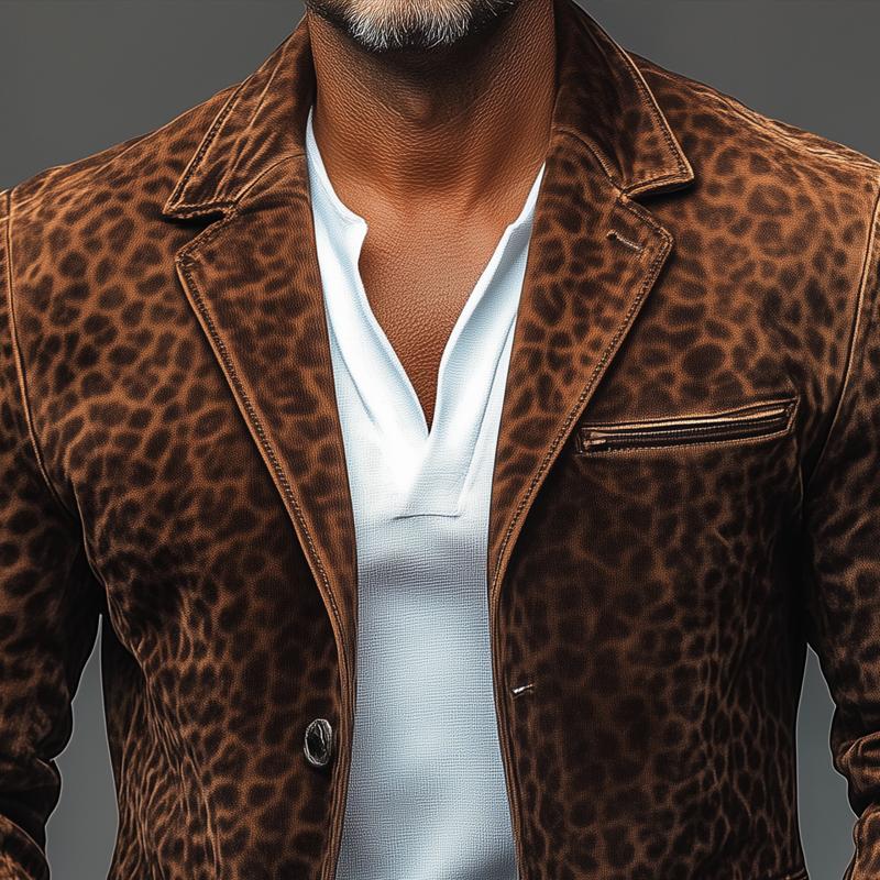 Men's Vine Leopard Sede  Notch Lapellti-pocket Single Breasted Blazer