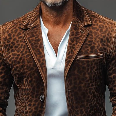 Men's Vine Leopard Sede  Notch Lapellti-pocket Single Breasted Blazer