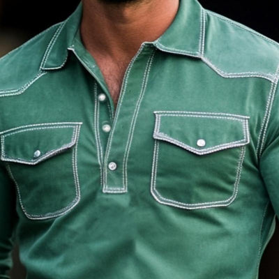 Men's Fashion Sede Western Style SliFit Long Sleeve Polo Shirt