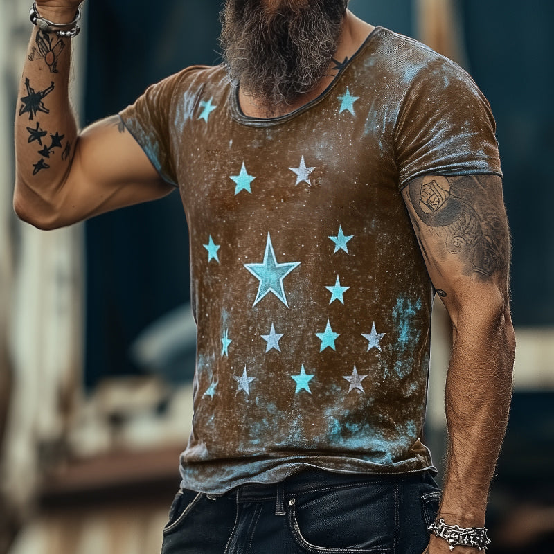 Men's Retro Casal Star niverse Printed Rond Neck Short Sleeve T-Shirt