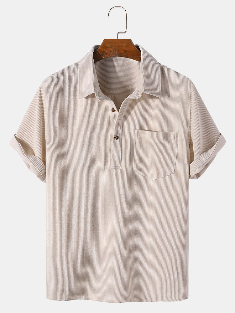 Kevin® | Corduroy Solid Short Sleeve Basic Shirts