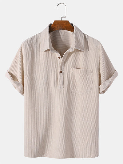 Kevin® | Corduroy Solid Short Sleeve Basic Shirts