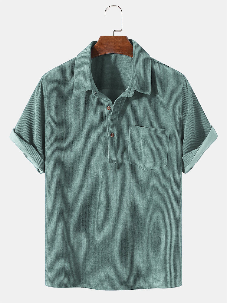 Kevin® | Corduroy Solid Short Sleeve Basic Shirts