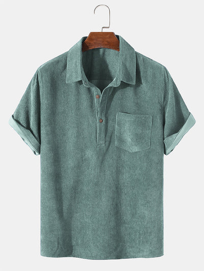 Kevin® | Corduroy Solid Short Sleeve Basic Shirts