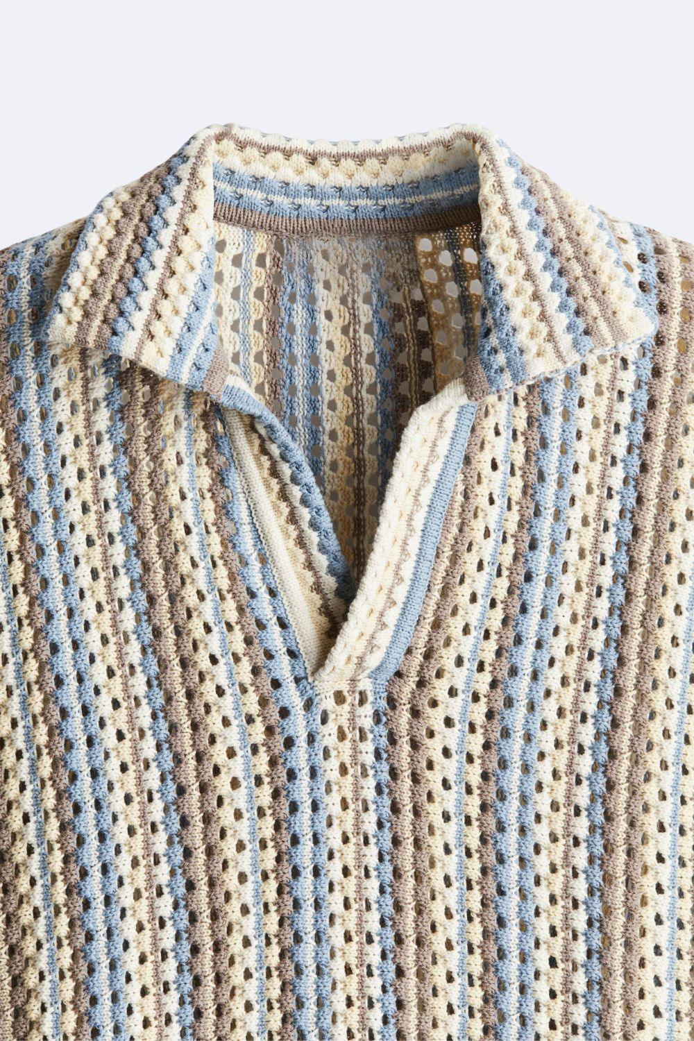 Ramsés® | Retro Knit Polo Shirt for Men – Cotton Perforated Summer Top with Johnny Collar