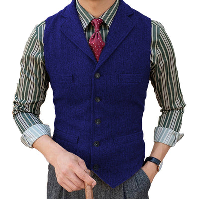 Men's Vintage Classic Wool Blended Lapel Single Breasted Suit Vest