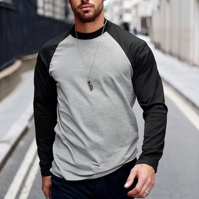 Men's Retro Casal Colorblock Rond Neck Long Sleeve T-Shirt