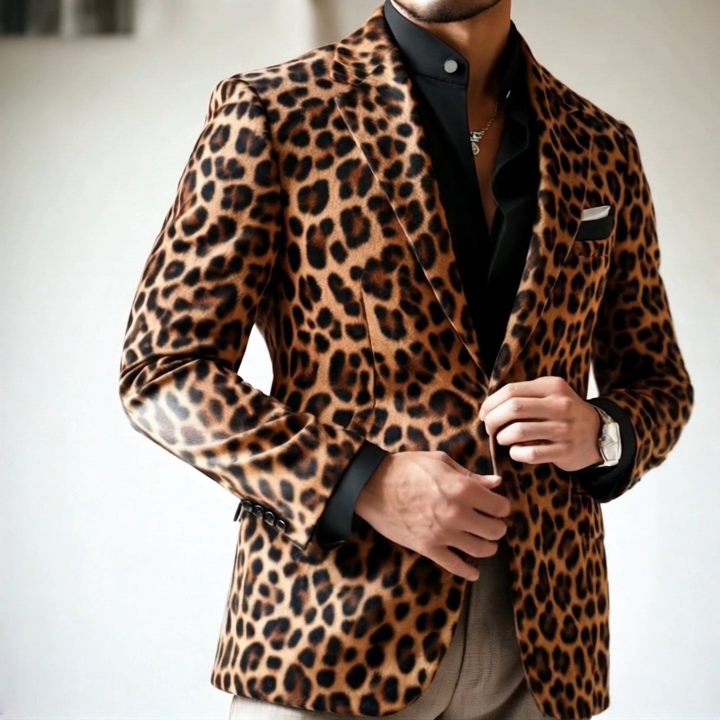 Men's Vine Casal Leopard Print Single Breasted Blazer