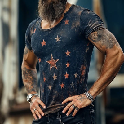 Men's Retro Casal Star niverse Printed Rond Neck Short Sleeve T-Shirt