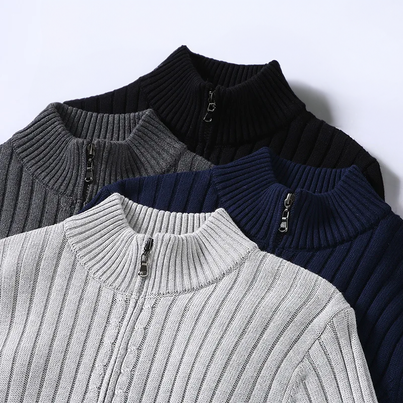 Ferrán | Men's classic ribbed knit cardigan with zip
