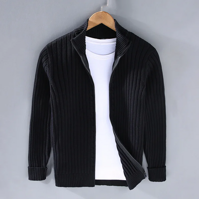 Ferrán | Men's classic ribbed knit cardigan with zip