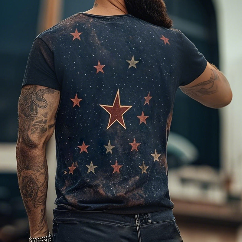 Men's Retro Casal Star niverse Printed Rond Neck Short Sleeve T-Shirt