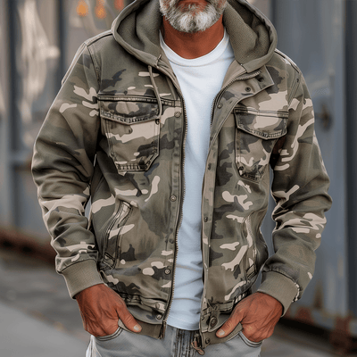 Leopoldo | Camouflage hooded jacket with pockets and zipper