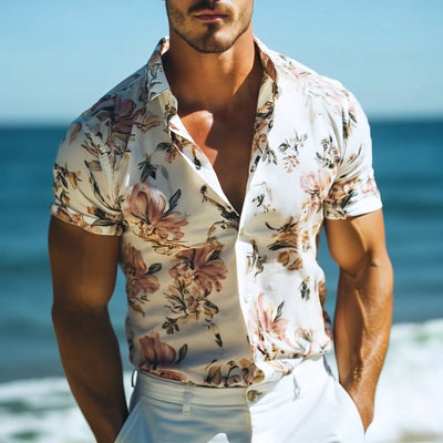 Men's Retro Casal Beach Hawaiian Floral Lapel Short Sleeve Shirt