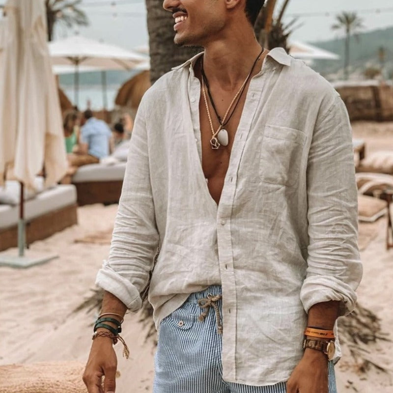 Javier® | Fashionable Linen Shirt With Collar And Button Placket