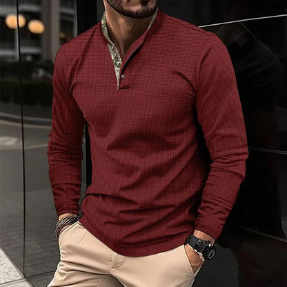 Henry® | Stylish long-sleeved polo with colored collar for men