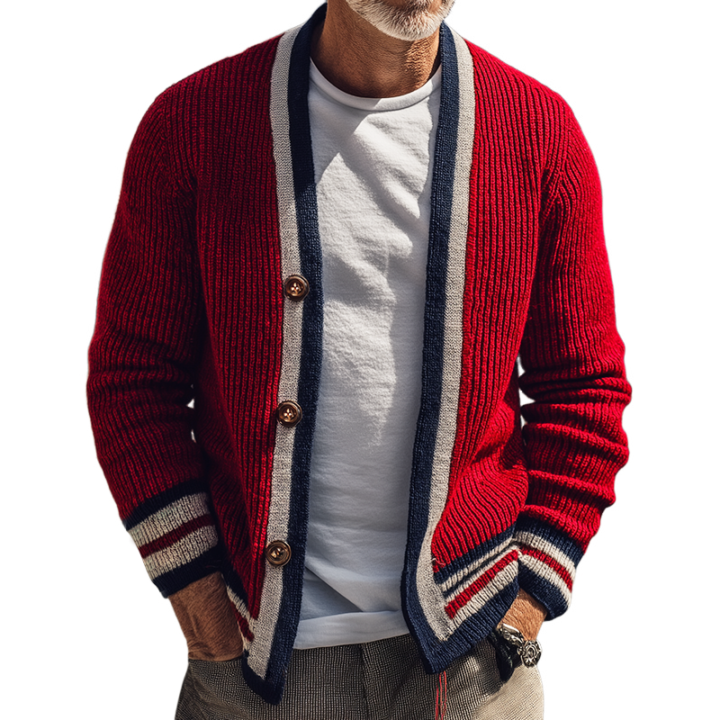 Men's Retro Casal Stripednit Btn Cardigan