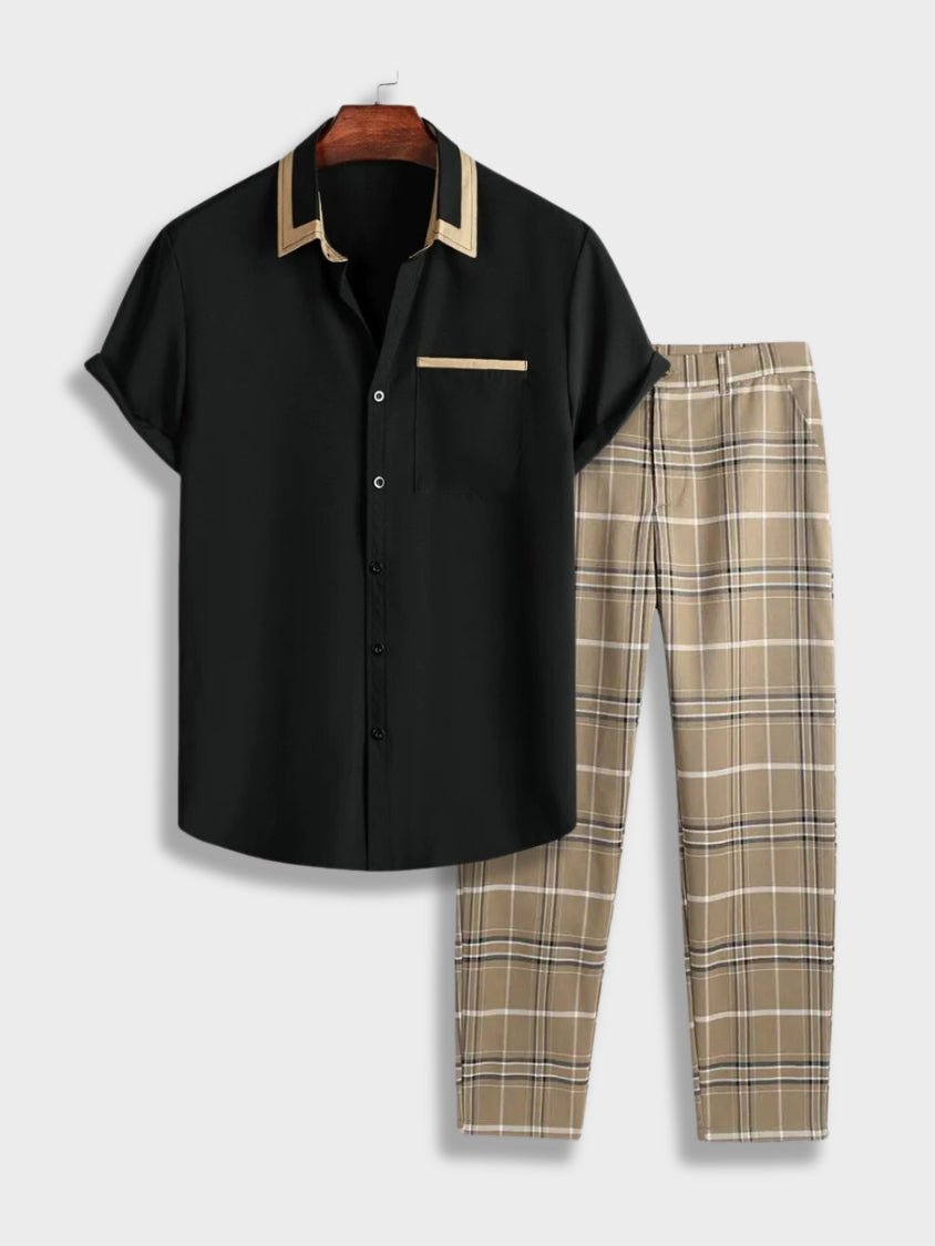 Marcos® | Vintage Button Down Shirt And Checked Trousers Set
