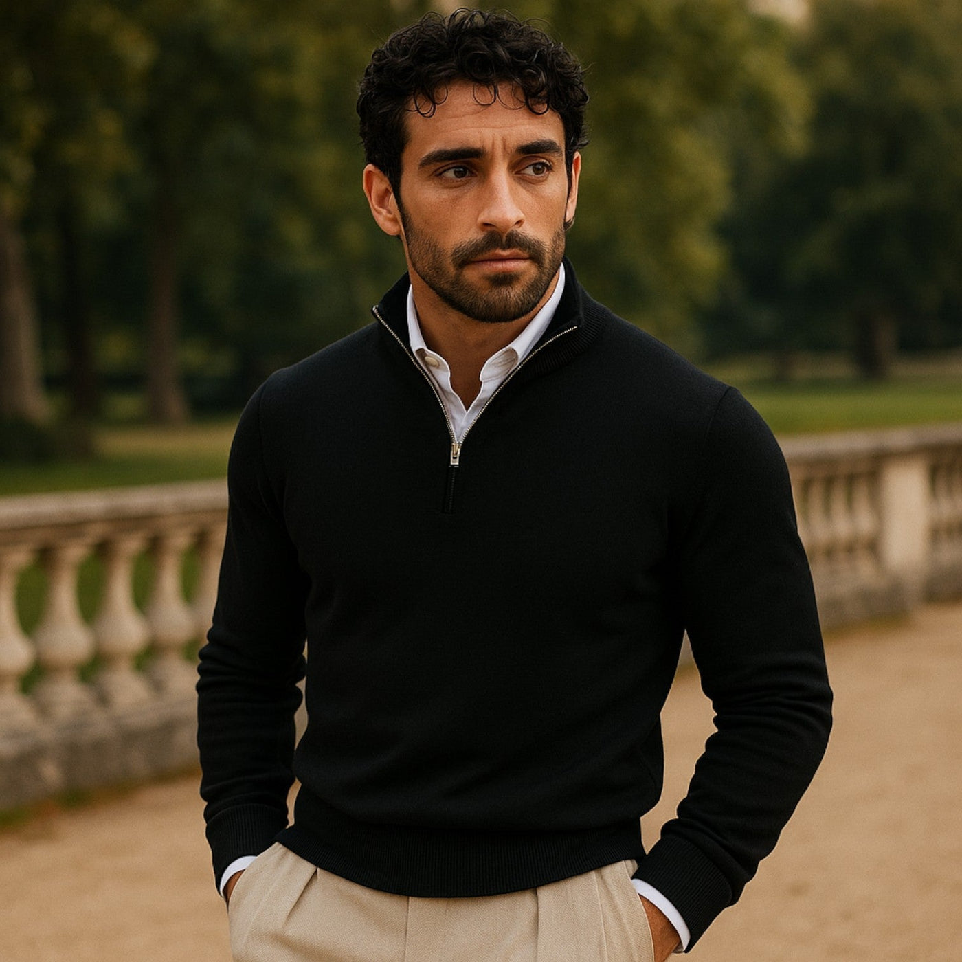 Silas | Timeless cashmere sweater with half zip and long sleeves