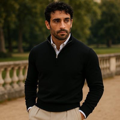 Silas | Timeless cashmere sweater with half zip and long sleeves