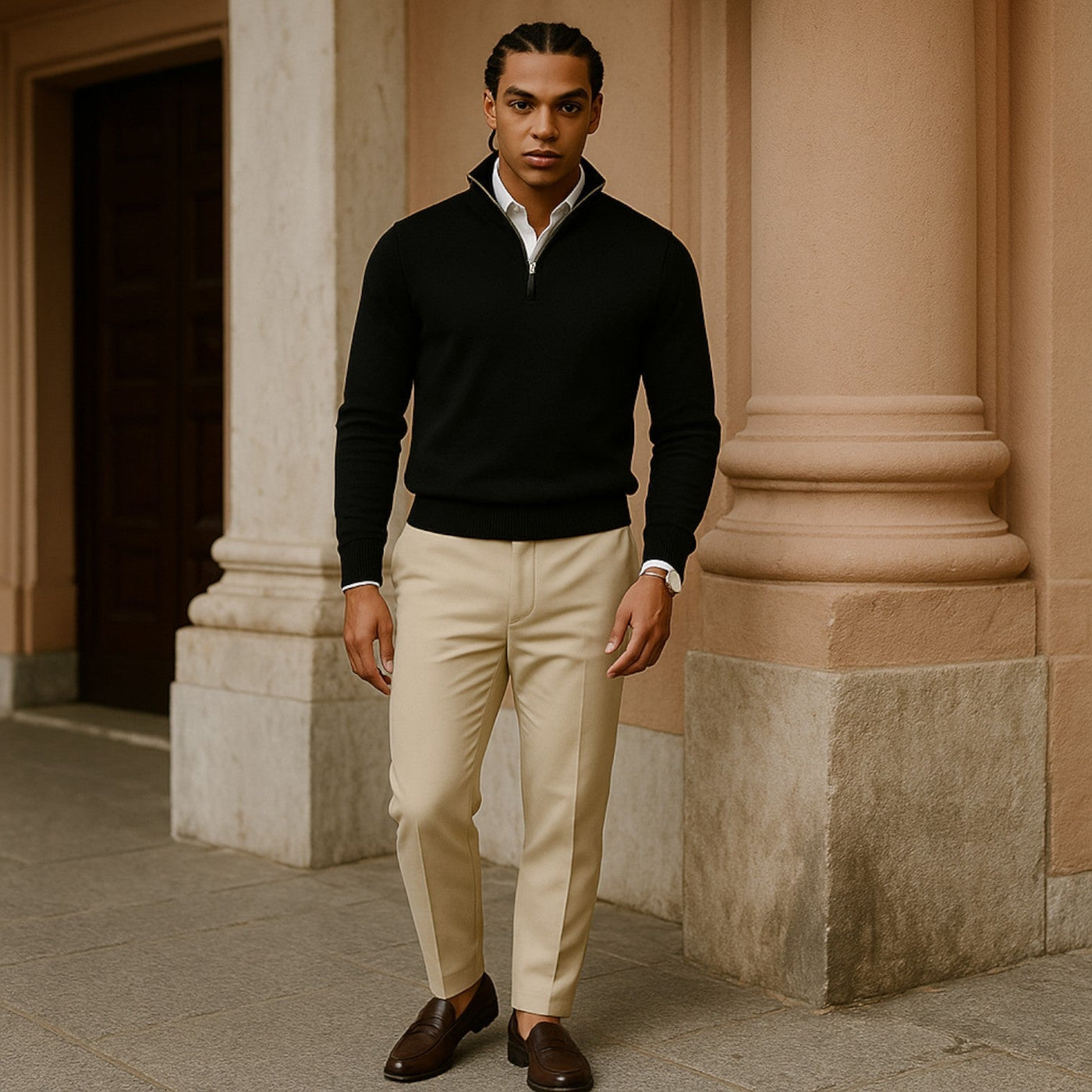 Silas | Timeless cashmere sweater with half zip and long sleeves