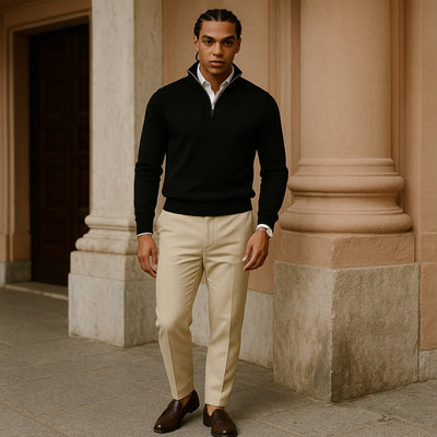 Silas | Timeless cashmere sweater with half zip and long sleeves