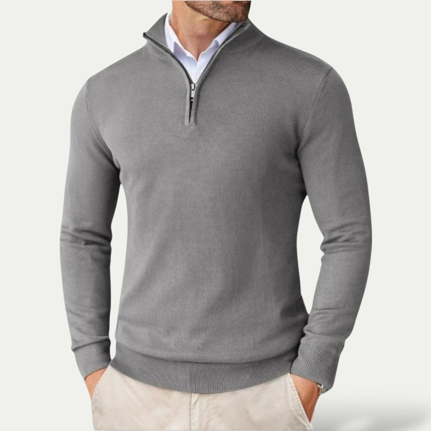 Silas | Timeless cashmere sweater with half zip and long sleeves