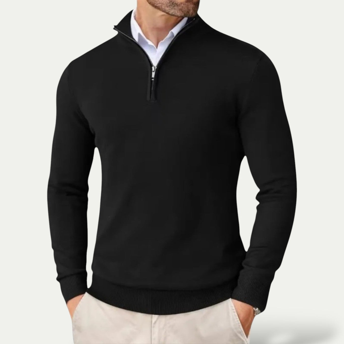 Silas | Timeless cashmere sweater with half zip and long sleeves
