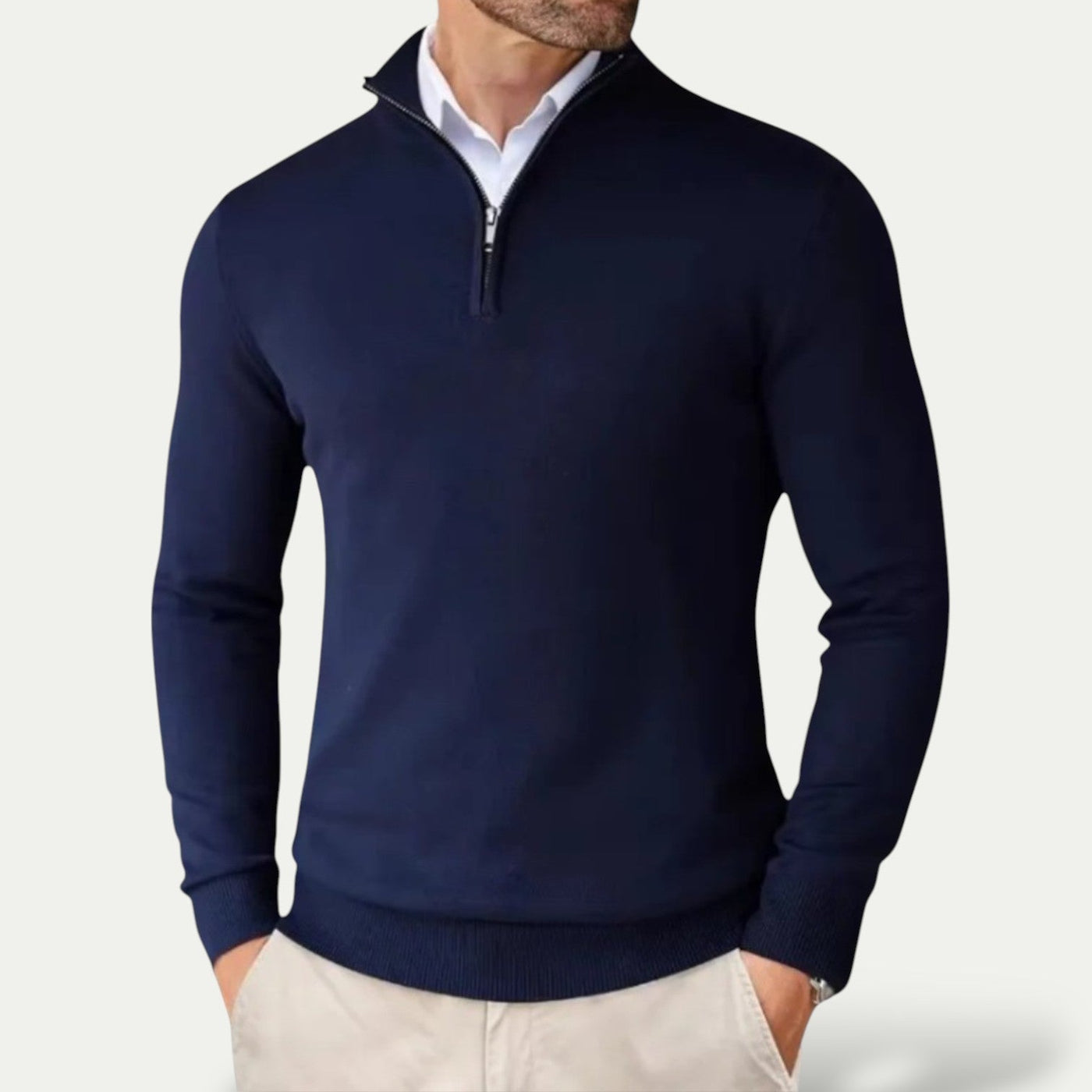 Silas | Timeless cashmere sweater with half zip and long sleeves